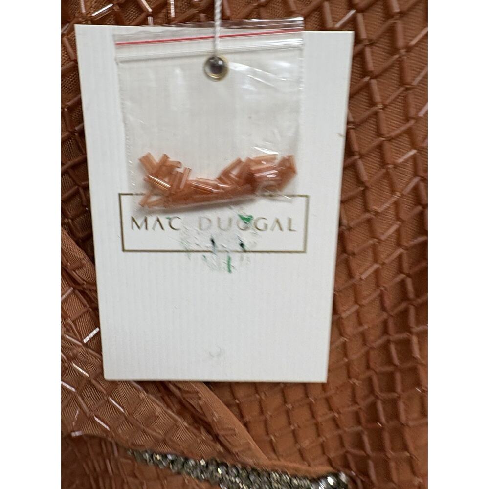 Mac Duggal 93674 Women’s Size 14 Copper Long‎ Sleeve Beaded Mesh Midi Dress NWT - Picture 7 of 15